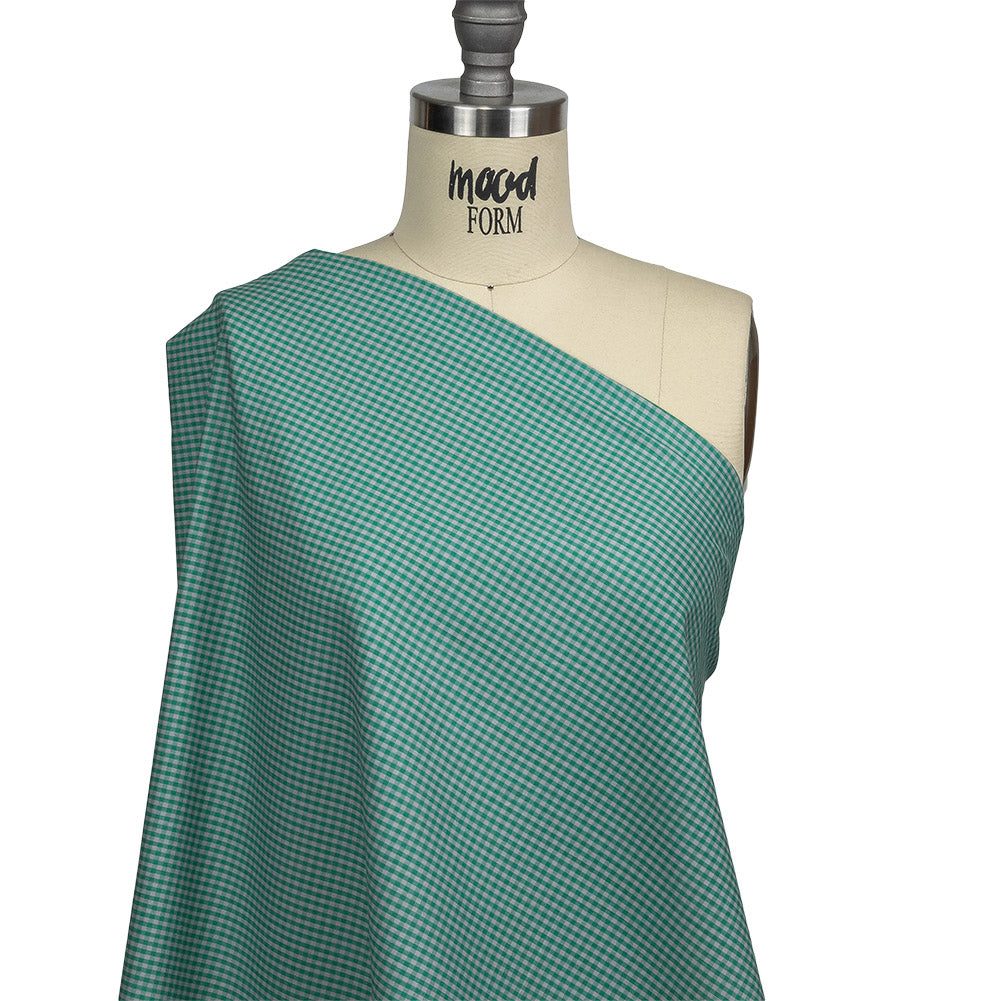 Green and Gray Checked Cotton and Polyester Shirting Drape Green and Gray Checked Cotton and Polyester Shirting Drape