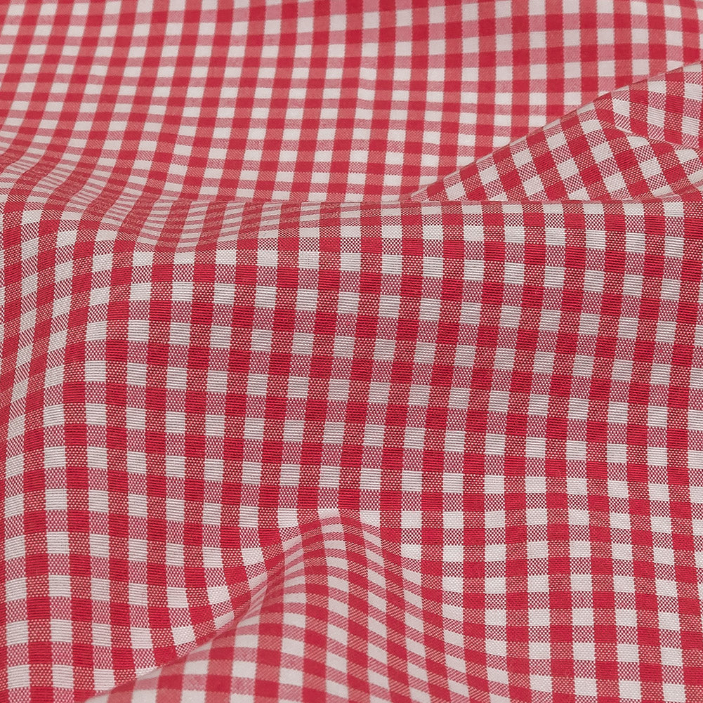 Red and White Checked Cotton and Polyester Shirting Detail Red and White Checked Cotton and Polyester Shirting Detail
