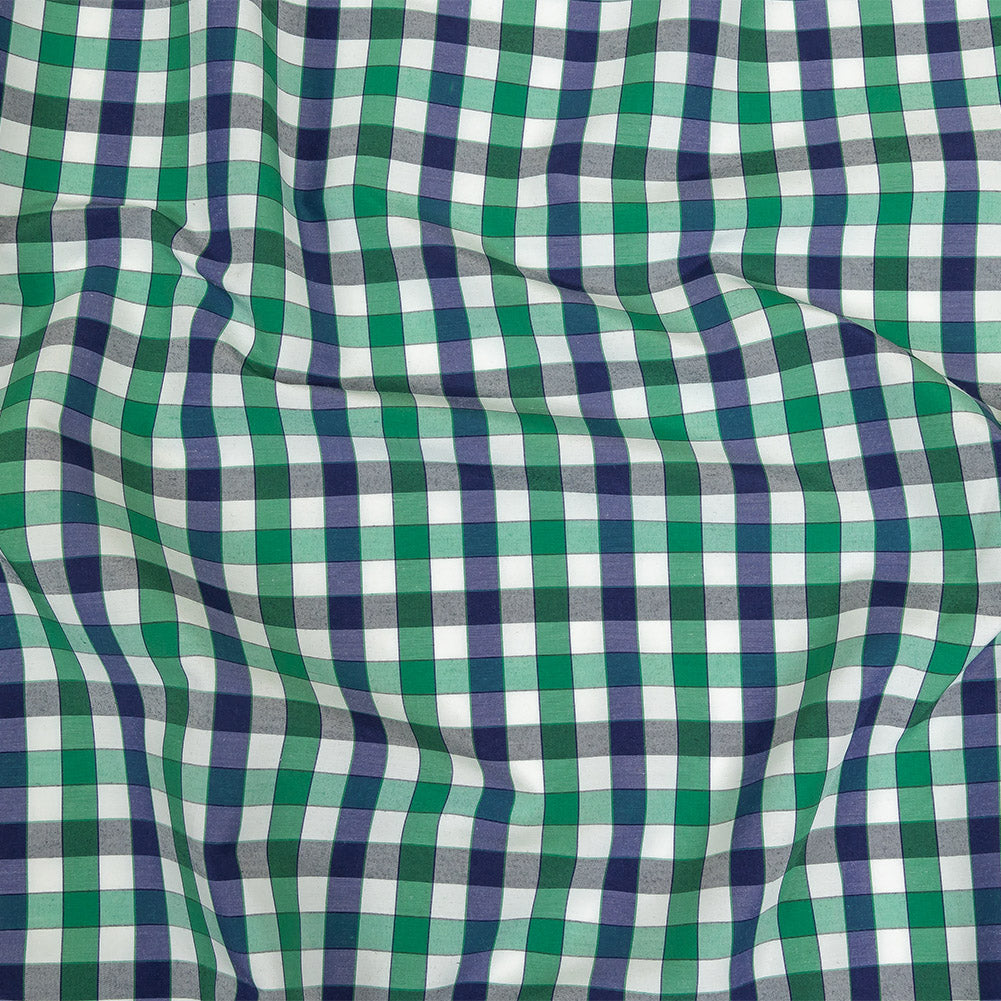 Blueprint, Pine Green and White Checkered Cotton and Polyester Shirting Blueprint, Pine Green and White Checkered Cotton and Polyester Shirting
