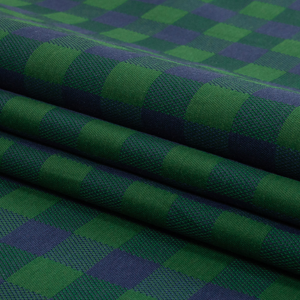Blue and Green Checkered Cotton and Polyester Dobby Folded Blue and Green Checkered Cotton and Polyester Dobby Folded