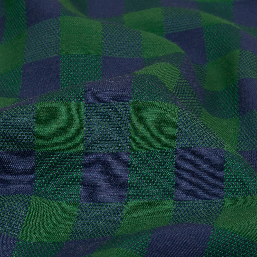 Blue and Green Checkered Cotton and Polyester Dobby Detail Blue and Green Checkered Cotton and Polyester Dobby Detail