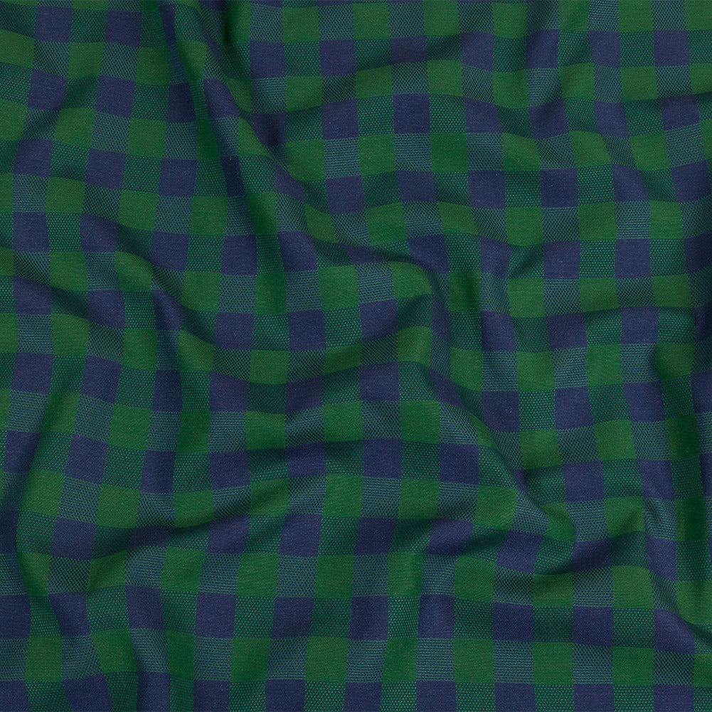 Blue and Green Checkered Cotton and Polyester Dobby Blue and Green Checkered Cotton and Polyester Dobby