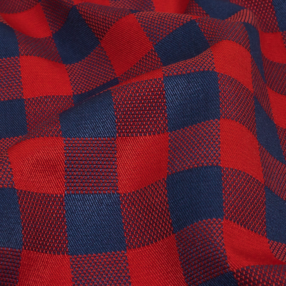 Red and Navy Checkered Cotton and Polyester Dobby Detail Red and Navy Checkered Cotton and Polyester Dobby Detail