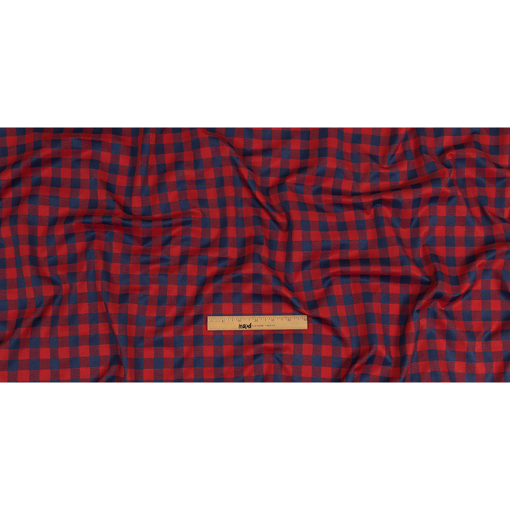 Red and Navy Checkered Cotton and Polyester Dobby Full Red and Navy Checkered Cotton and Polyester Dobby Full