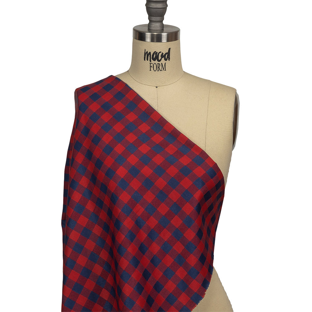 Red and Navy Checkered Cotton and Polyester Dobby Drape Red and Navy Checkered Cotton and Polyester Dobby Drape