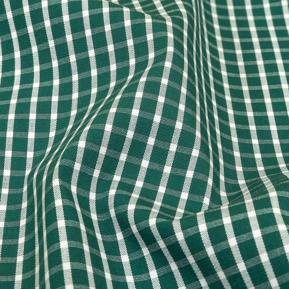 Evergreen and White Checkered Cotton and Polyester Shirting Detail Evergreen and White Checkered Cotton and Polyester Shirting Detail