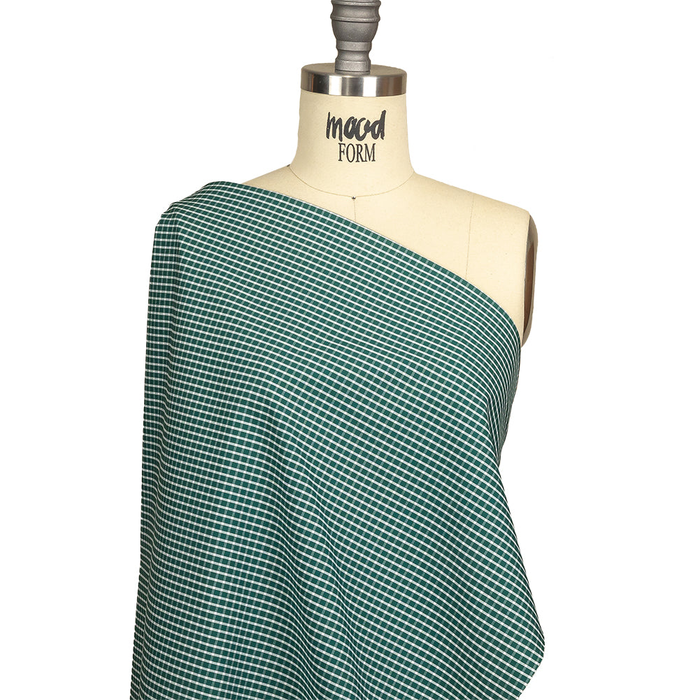 Evergreen and White Checkered Cotton and Polyester Shirting Drape Evergreen and White Checkered Cotton and Polyester Shirting Drape