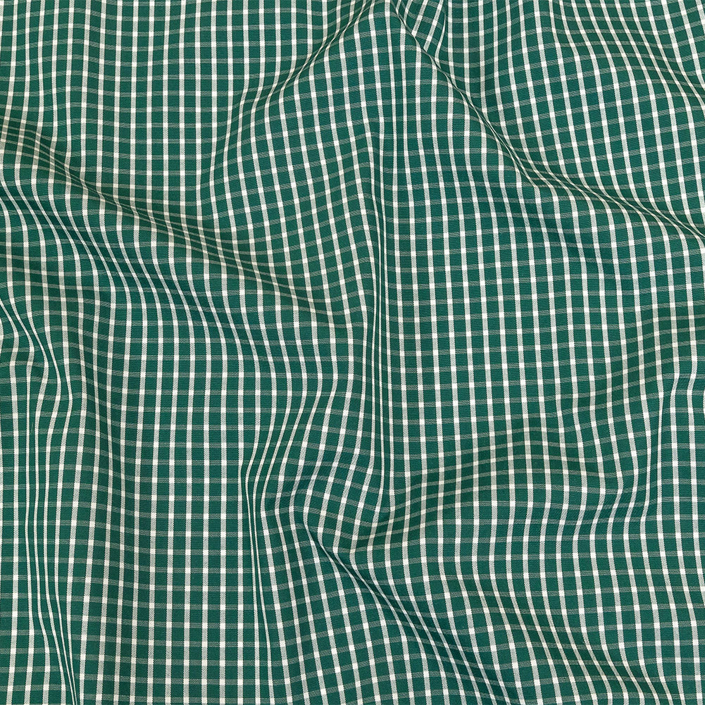 Evergreen and White Checkered Cotton and Polyester Shirting Evergreen and White Checkered Cotton and Polyester Shirting