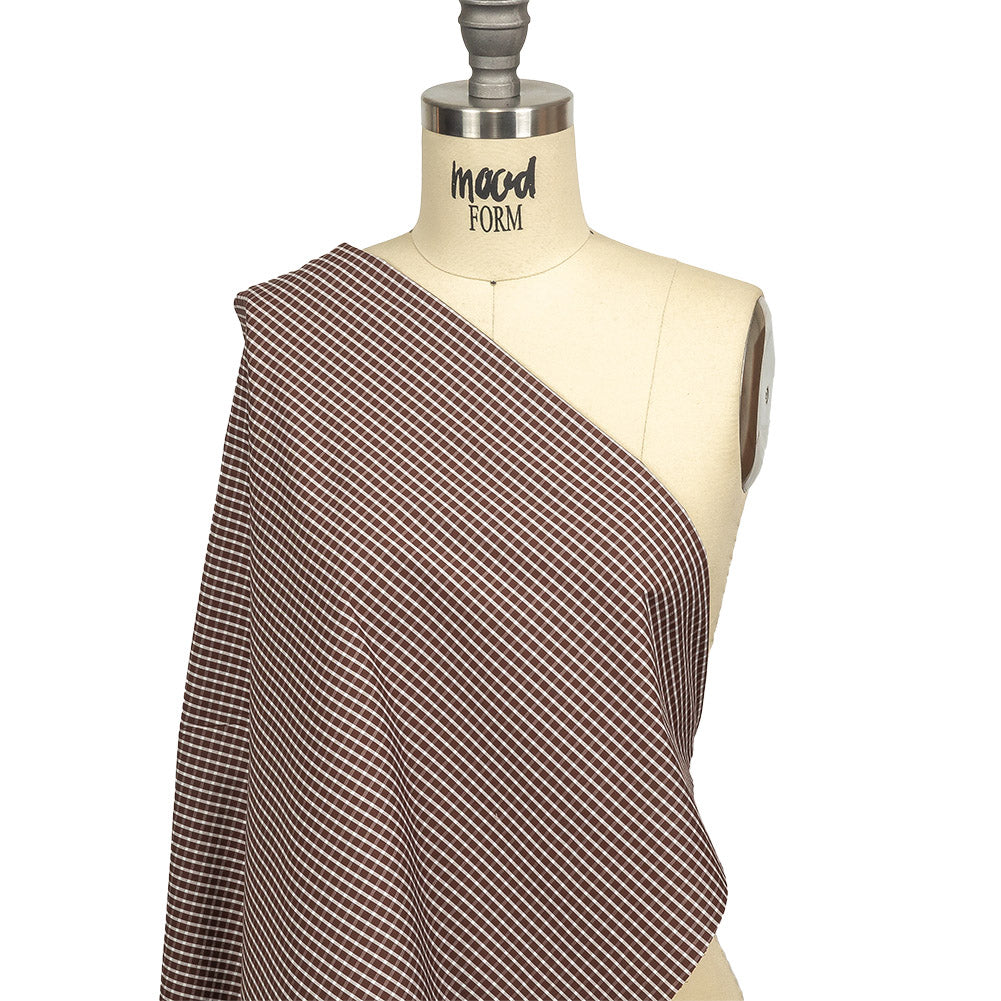 Brown and White Checkered Cotton and Polyester Shirting Drape Brown and White Checkered Cotton and Polyester Shirting Drape