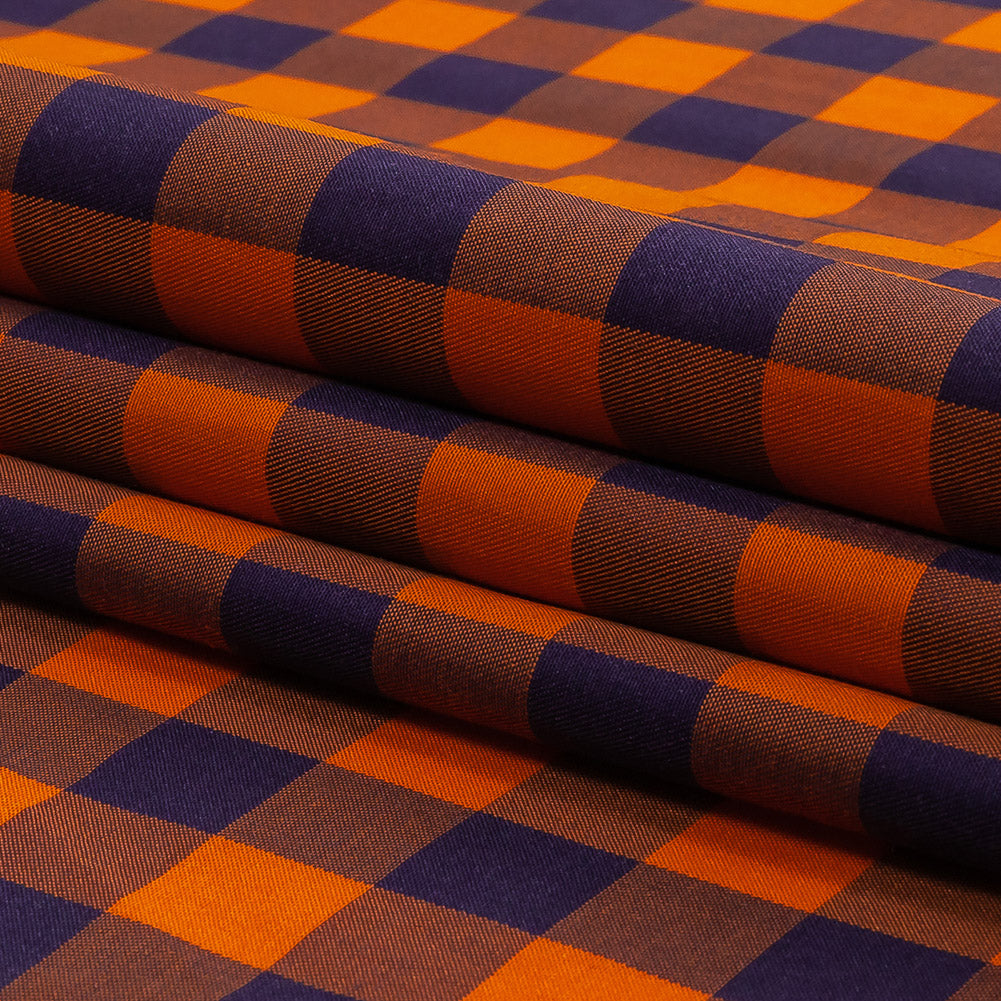 Orange and Navy Checked Cotton and Polyester Shirting Folded Orange and Navy Checked Cotton and Polyester Shirting Folded