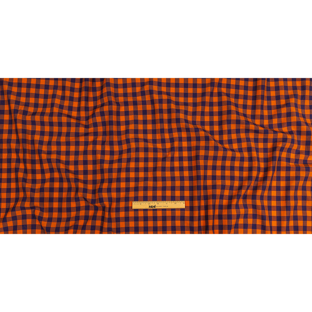 Orange and Navy Checked Cotton and Polyester Shirting Full Orange and Navy Checked Cotton and Polyester Shirting Full