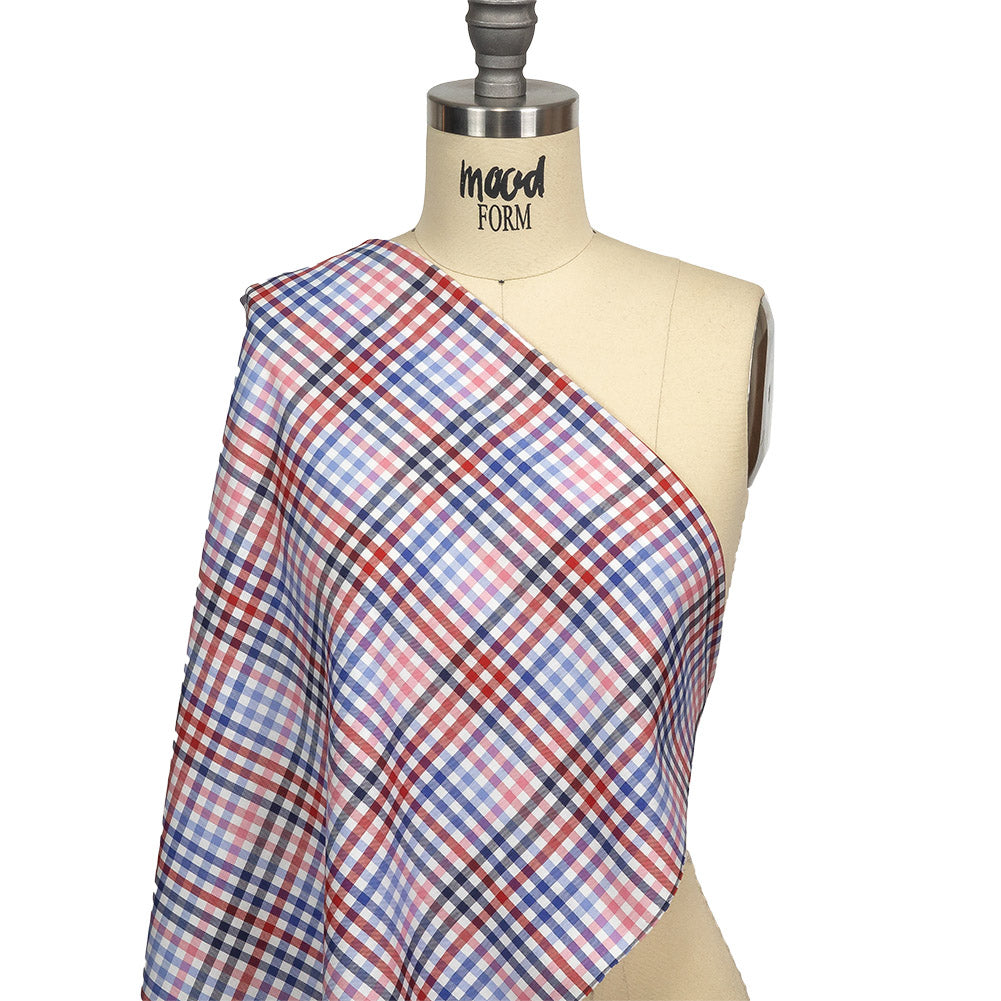 Red, White and Olympian Blue Plaid Cotton and Polyester Shirting Drape Red, White and Olympian Blue Plaid Cotton and Polyester Shirting Drape