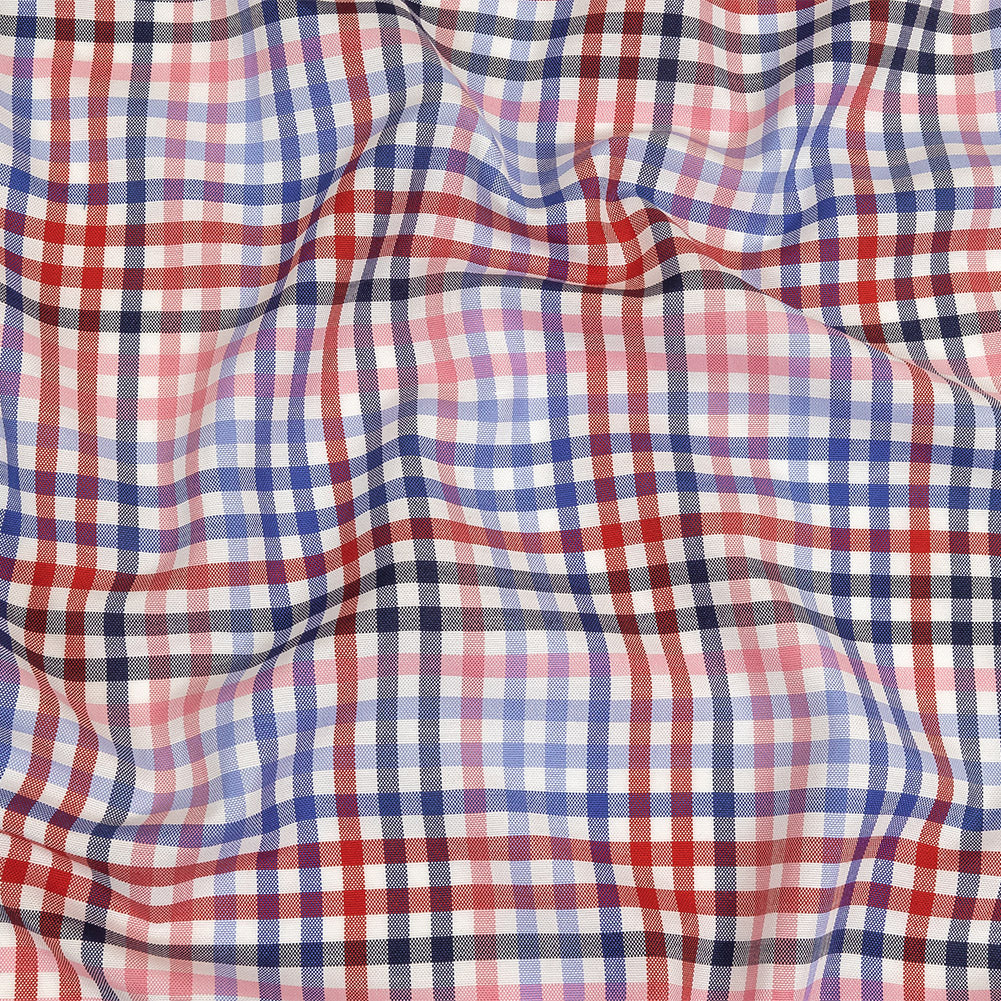 Red, White and Olympian Blue Plaid Cotton and Polyester Shirting Red, White and Olympian Blue Plaid Cotton and Polyester Shirting