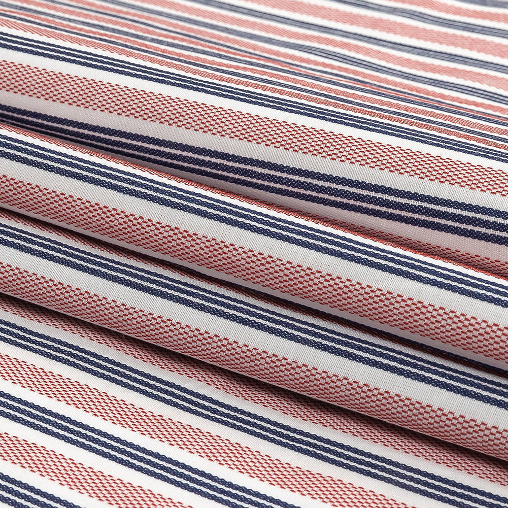Red, Navy and White Striped Cotton and Polyester Dobby Folded Red, Navy and White Striped Cotton and Polyester Dobby Folded