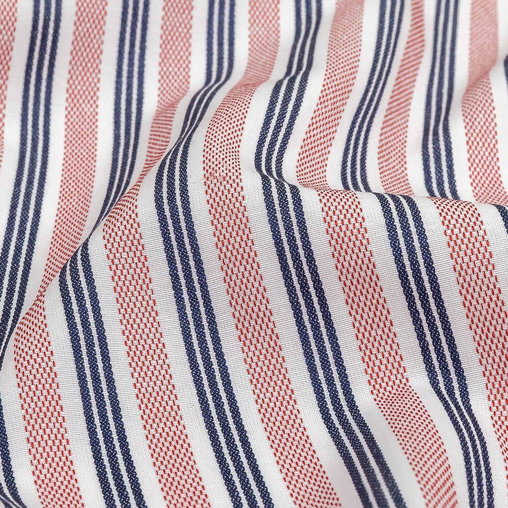 Red, Navy and White Striped Cotton and Polyester Dobby Detail Red, Navy and White Striped Cotton and Polyester Dobby Detail