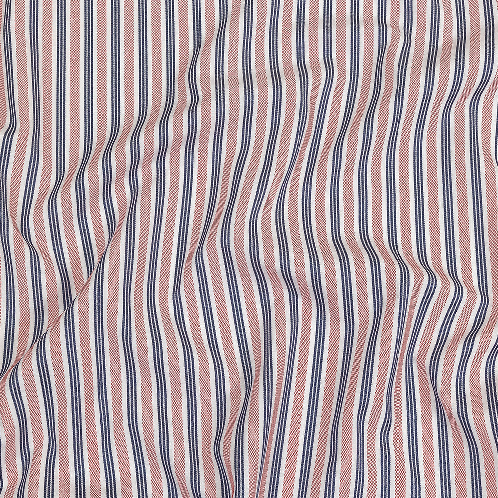 Red, Navy and White Striped Cotton and Polyester Dobby Red, Navy and White Striped Cotton and Polyester Dobby