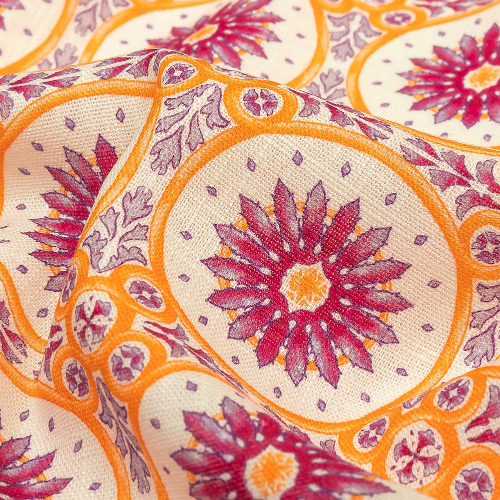 Viscose and Linen Woven Print - Magenta and Orange Floral Tiles - Mood Exclusive Sao Bento Detail Viscose and Linen Woven Print - Magenta and Orange Floral Tiles - Mood Exclusive Sao Bento Detail