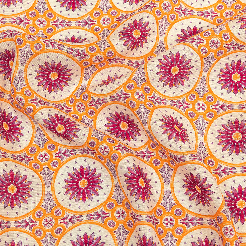 Viscose and Linen Woven Print - Magenta and Orange Floral Tiles - Mood Exclusive Sao Bento Viscose and Linen Woven Print - Magenta and Orange Floral Tiles - Mood Exclusive Sao Bento
