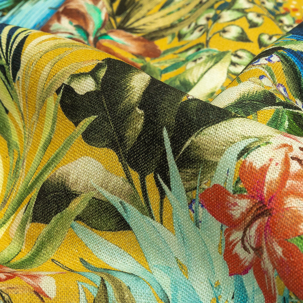 Linen and Rayon Woven Print - Yellow and Multicolor Floral - Mood Exclusive Amazonia Detail Linen and Rayon Woven Print - Yellow and Multicolor Floral - Mood Exclusive Amazonia Detail
