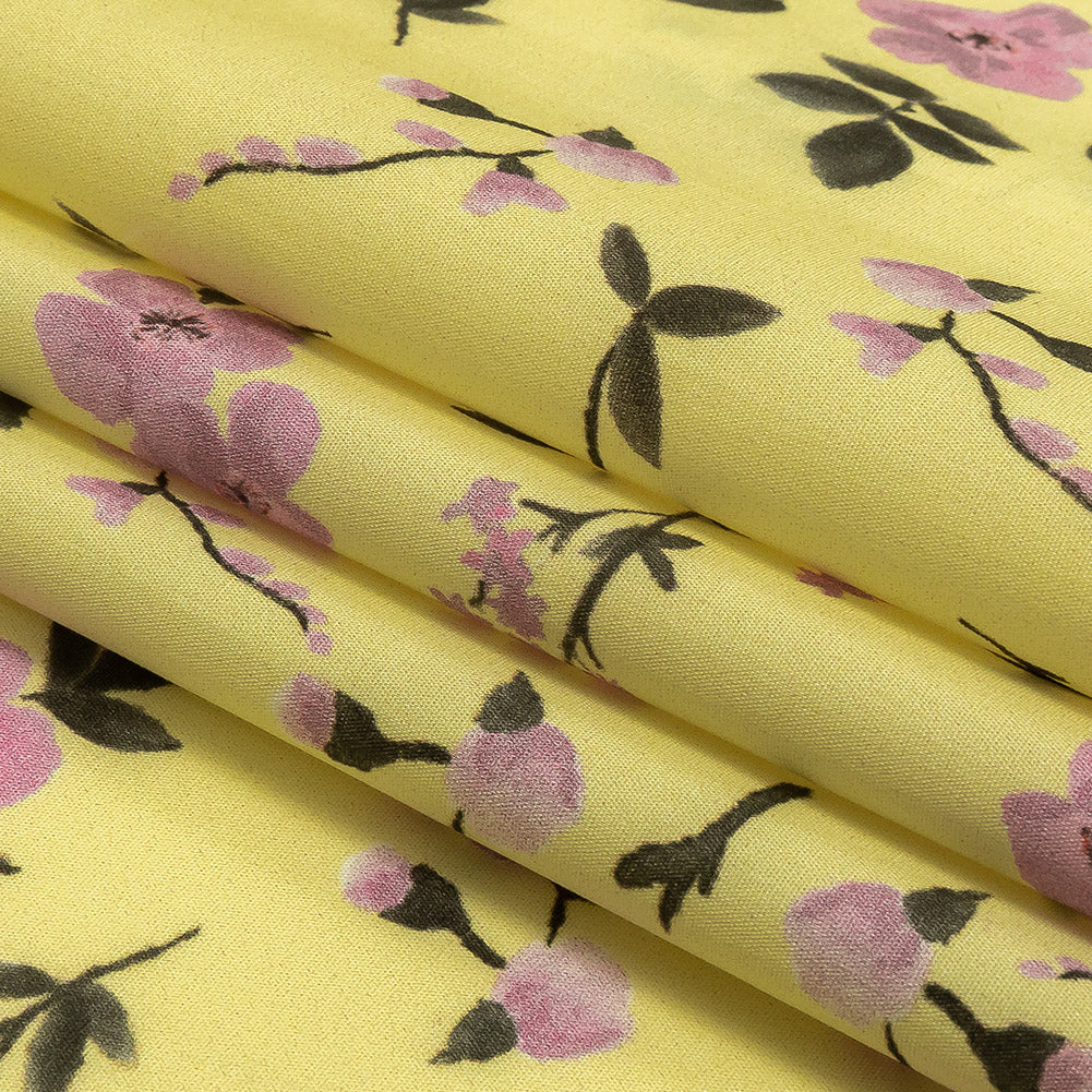 Cotton Poplin Print - Pale Yellow and Pink Floral - Mood Exclusive Sakura Sweets Folded Cotton Poplin Print - Pale Yellow and Pink Floral - Mood Exclusive Sakura Sweets Folded