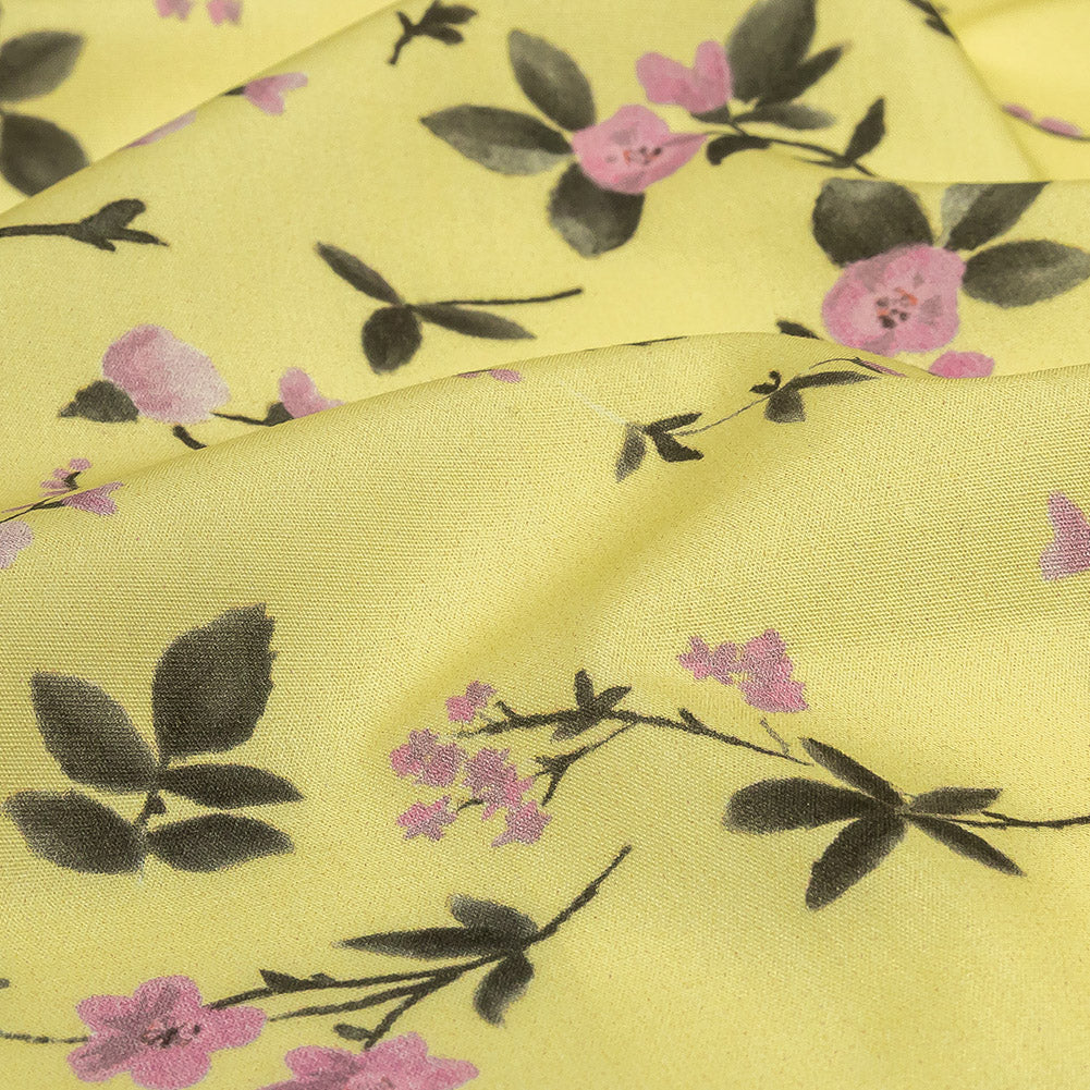 Cotton Poplin Print - Pale Yellow and Pink Floral - Mood Exclusive Sakura Sweets Detail Cotton Poplin Print - Pale Yellow and Pink Floral - Mood Exclusive Sakura Sweets Detail