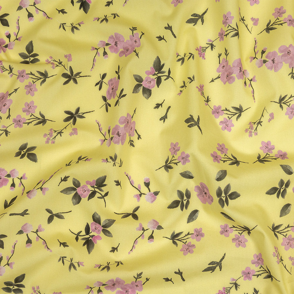 Cotton Poplin Print - Pale Yellow and Pink Floral - Mood Exclusive Sakura Sweets Cotton Poplin Print - Pale Yellow and Pink Floral - Mood Exclusive Sakura Sweets