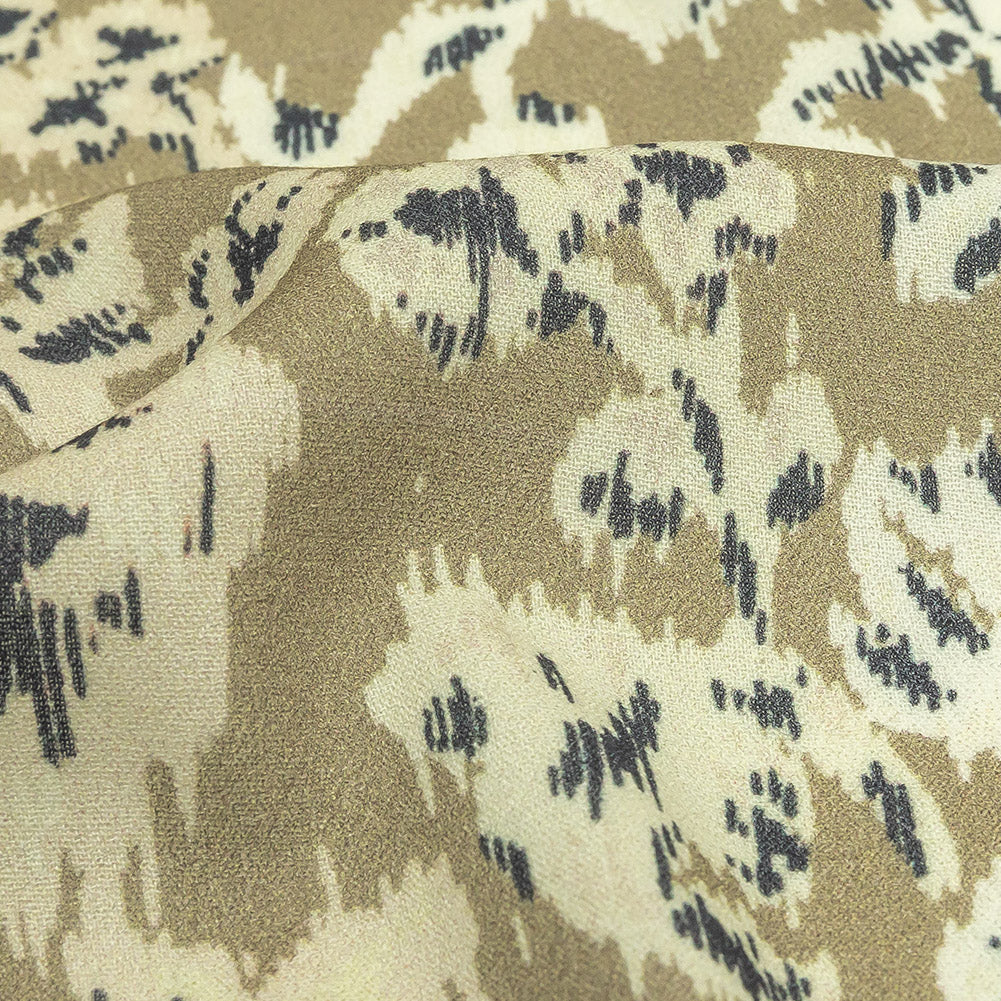 Viscose Crepe Print - Beige, Black and Ecru Ikat Florals - Mood Exclusive Exquisite Etchings Detail Viscose Crepe Print - Beige, Black and Ecru Ikat Florals - Mood Exclusive Exquisite Etchings Detail