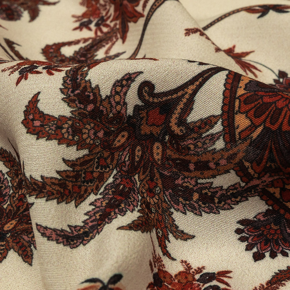 Viscose Crepe Panel - Beige and Burgundy Paisley Decorative Squares - Mood Exclusive Destination Dubai Detail Viscose Crepe Panel - Beige and Burgundy Paisley Decorative Squares - Mood Exclusive Destination Dubai Detail