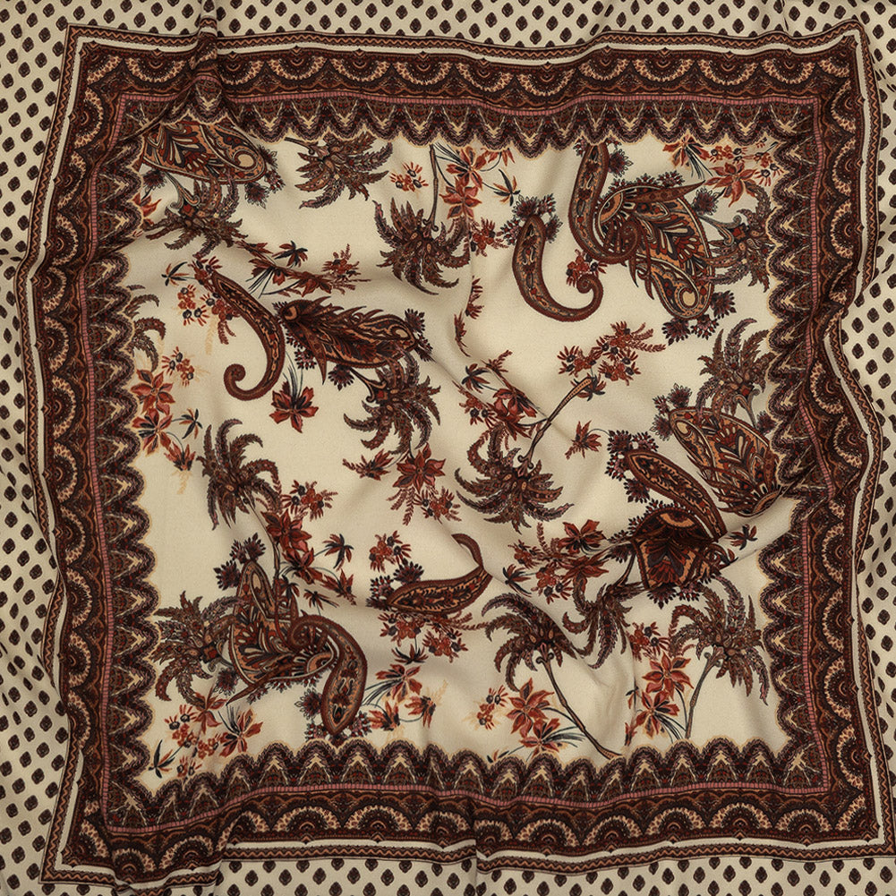 Viscose Crepe Panel - Beige and Burgundy Paisley Decorative Squares - Mood Exclusive Destination Dubai Viscose Crepe Panel - Beige and Burgundy Paisley Decorative Squares - Mood Exclusive Destination Dubai