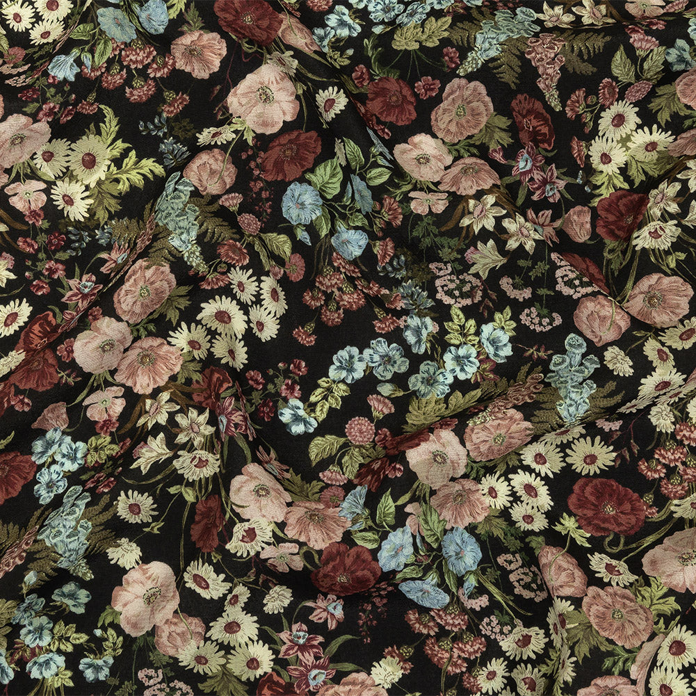 Viscose Crepe Print - Black, Pink and Sky Blue Floral - Mood Exclusive Highgrove Viscose Crepe Print - Black, Pink and Sky Blue Floral - Mood Exclusive Highgrove