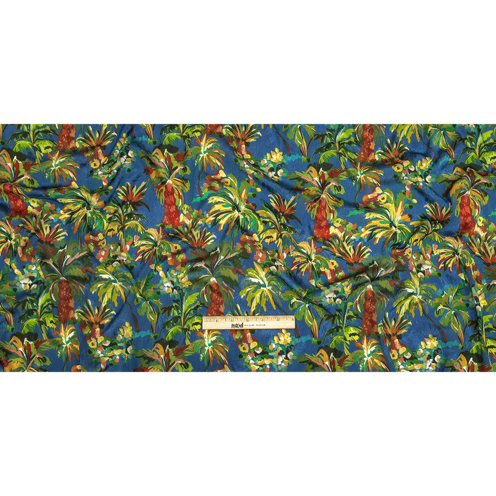 Crinkled Leafy Polyester Jacquard Print - Galaxy Blue, Green and Red Palm Trees - Mood Exclusive Beach Babe Full Crinkled Leafy Polyester Jacquard Print - Galaxy Blue, Green and Red Palm Trees - Mood Exclusive Beach Babe Full