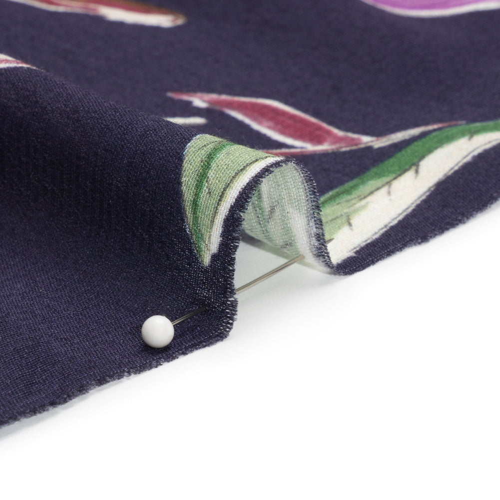 Sustainable Viscose Crepe Print - Purple, Navy, and Yellow Floral - Mood Exclusive Tulip Fever Detail Sustainable Viscose Crepe Print - Purple, Navy, and Yellow Floral - Mood Exclusive Tulip Fever Detail