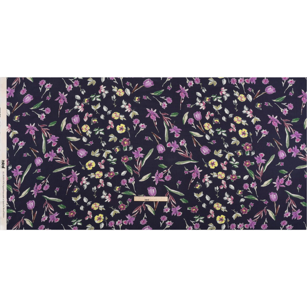 Sustainable Viscose Crepe Print - Purple, Navy, and Yellow Floral - Mood Exclusive Tulip Fever Full Sustainable Viscose Crepe Print - Purple, Navy, and Yellow Floral - Mood Exclusive Tulip Fever Full