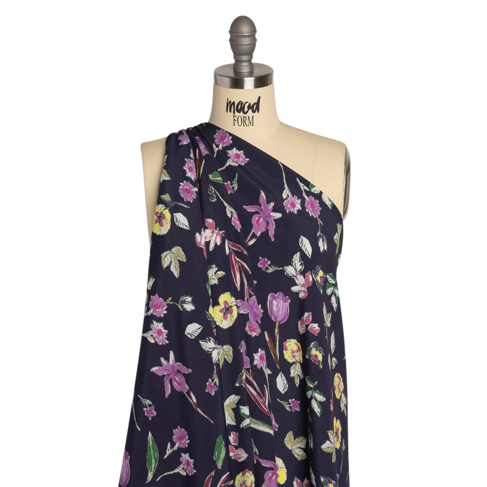 Sustainable Viscose Crepe Print - Purple, Navy, and Yellow Floral - Mood Exclusive Tulip Fever Drape Sustainable Viscose Crepe Print - Purple, Navy, and Yellow Floral - Mood Exclusive Tulip Fever Drape