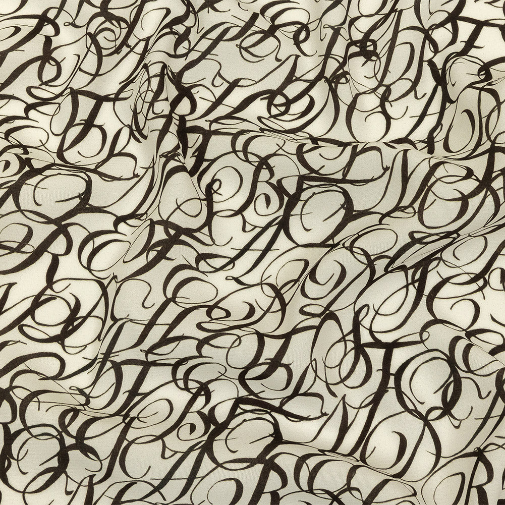 Sustainable Viscose Woven Print - White Calligraphic Letters - Mood Exclusive Dear Ms. Austen Sustainable Viscose Woven Print - White Calligraphic Letters - Mood Exclusive Dear Ms. Austen