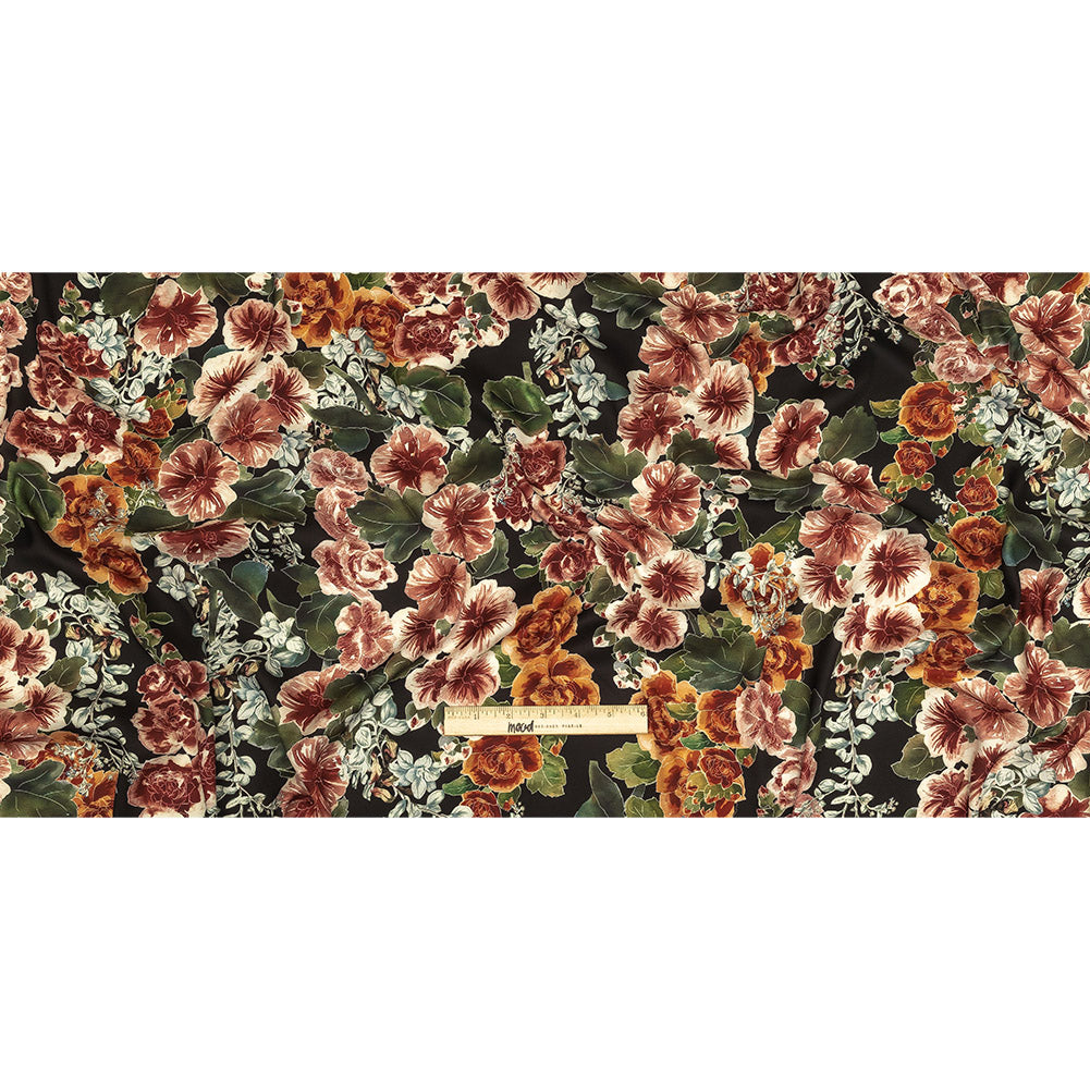 Polyester Charmeuse Print - Black, Red and Blue Floral - Mood Exclusive Misty Morning Full Polyester Charmeuse Print - Black, Red and Blue Floral - Mood Exclusive Misty Morning Full