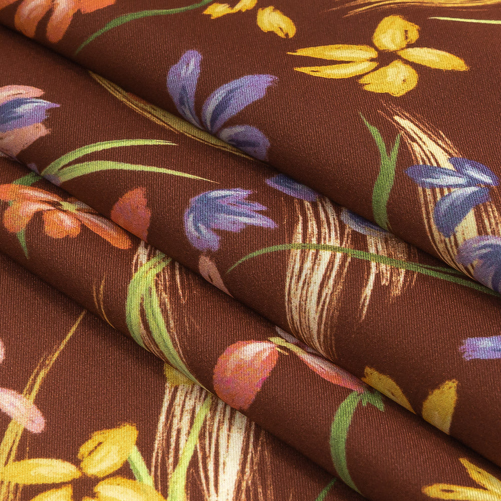 Polyester Charmeuse Print - Brown, Pink and Blue Floral - Mood Exclusive In the Wind Folded Polyester Charmeuse Print - Brown, Pink and Blue Floral - Mood Exclusive In the Wind Folded