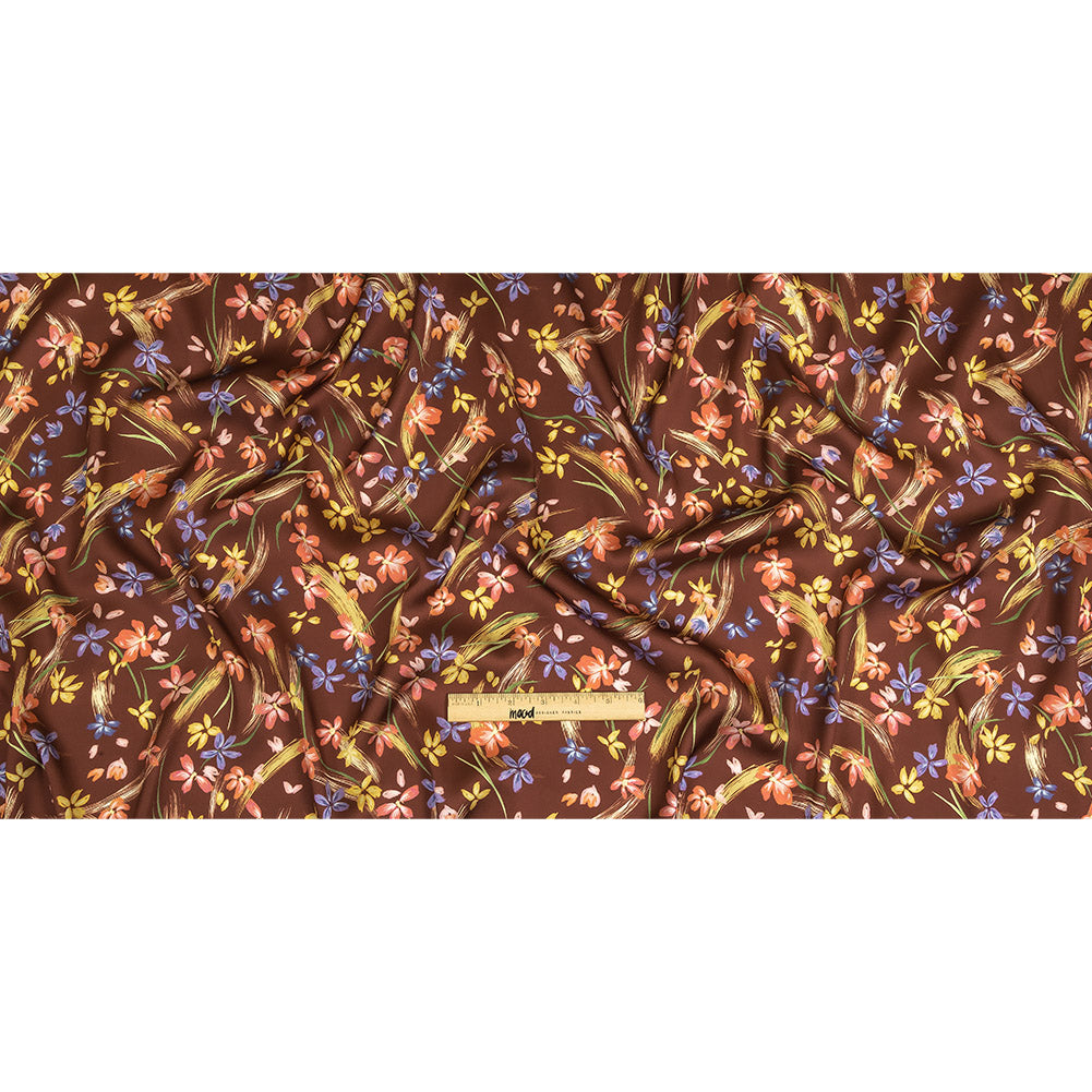 Polyester Charmeuse Print - Brown, Pink and Blue Floral - Mood Exclusive In the Wind Full Polyester Charmeuse Print - Brown, Pink and Blue Floral - Mood Exclusive In the Wind Full