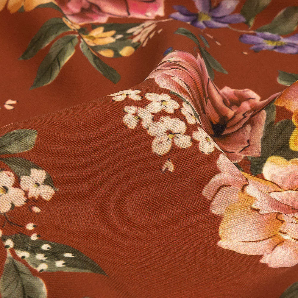 Polyester Twill Print - Clay Red and Pink Floral - Mood Exclusive Halcyon Days Detail Polyester Twill Print - Clay Red and Pink Floral - Mood Exclusive Halcyon Days Detail