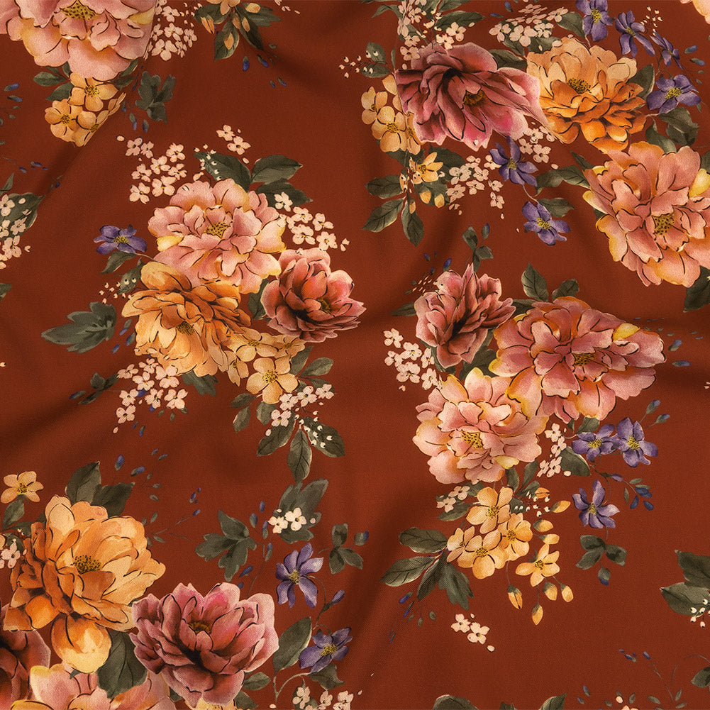 Polyester Twill Print - Clay Red and Pink Floral - Mood Exclusive Halcyon Days Polyester Twill Print - Clay Red and Pink Floral - Mood Exclusive Halcyon Days