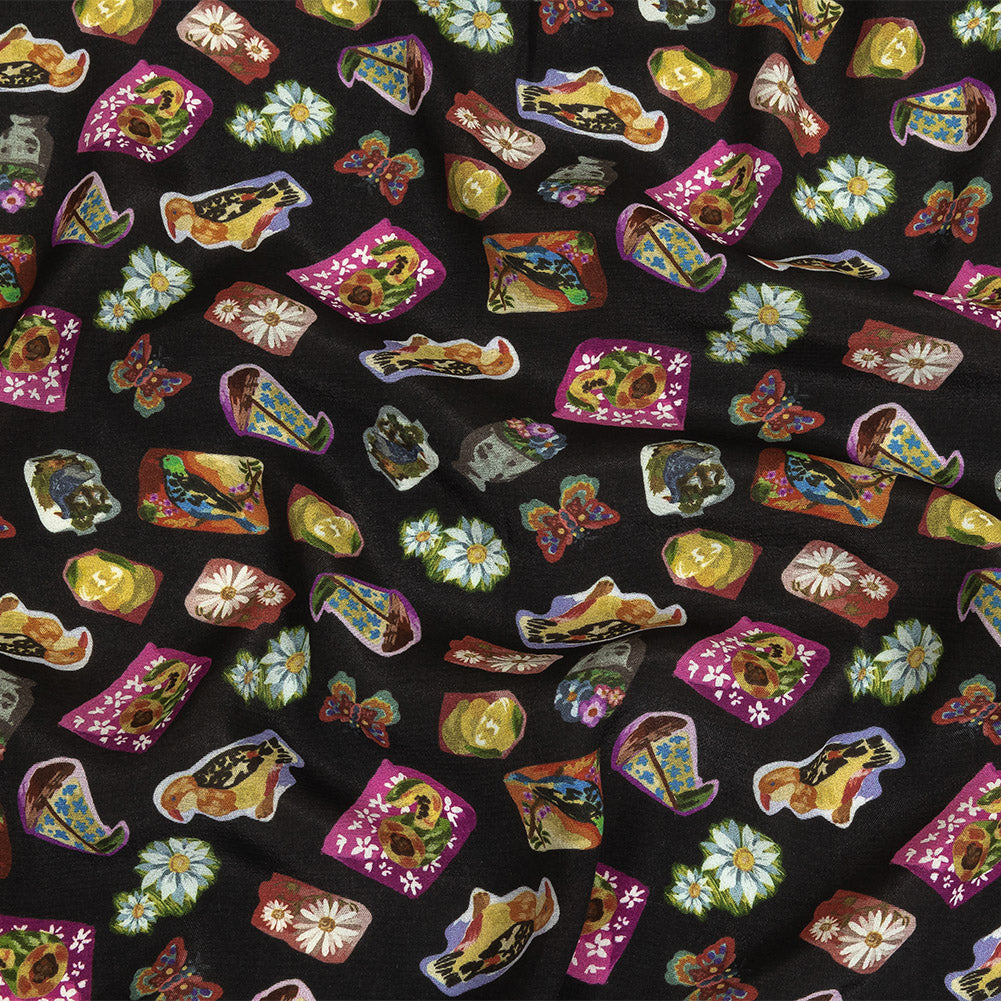 Sustainable Viscose Woven Print - Caviar Black Floral Stickers - Mood Exclusive Sticking Power Sustainable Viscose Woven Print - Caviar Black Floral Stickers - Mood Exclusive Sticking Power