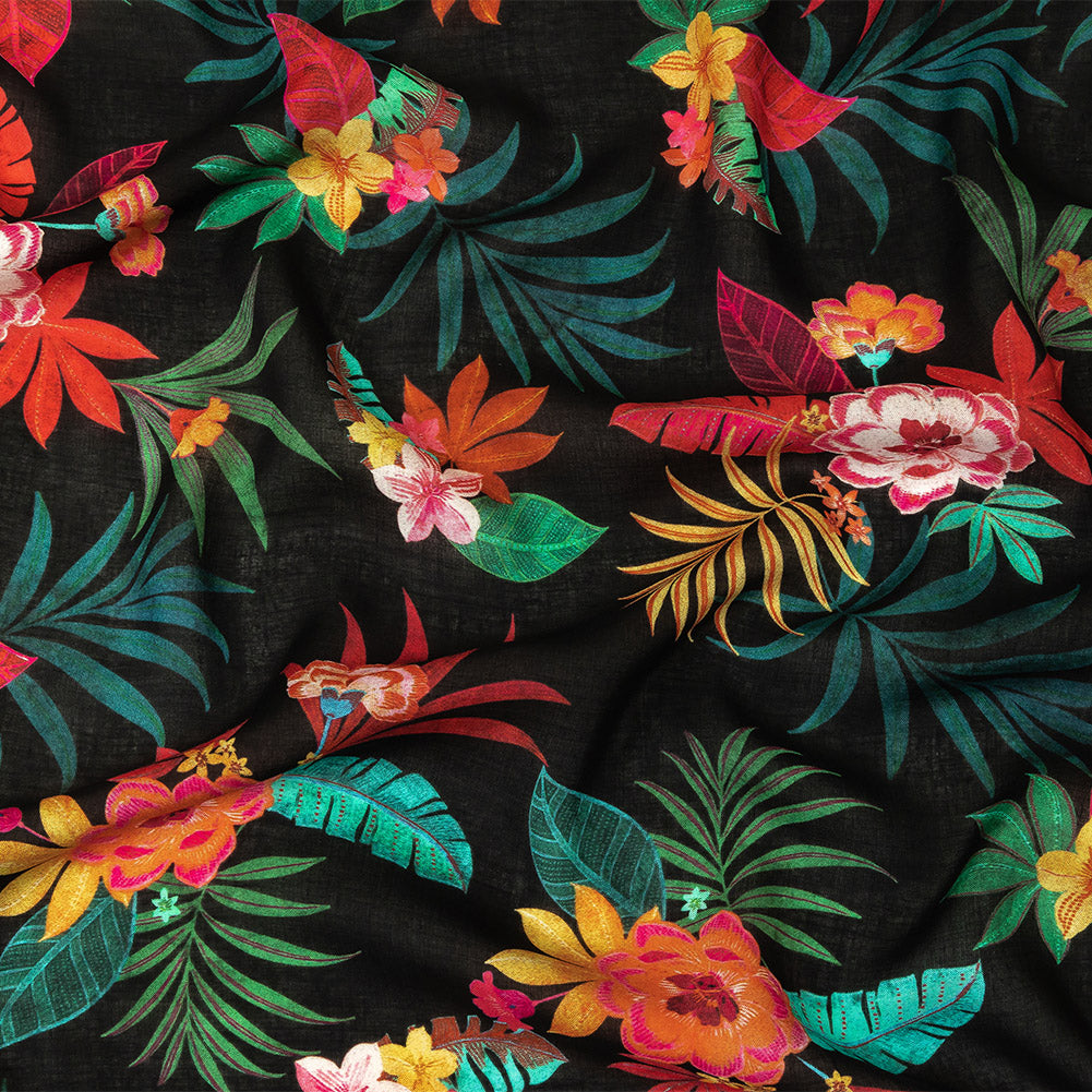 Viscose Voile Print - Green, Red and Black Floral - Mood Exclusive Havana Nights Viscose Voile Print - Green, Red and Black Floral - Mood Exclusive Havana Nights