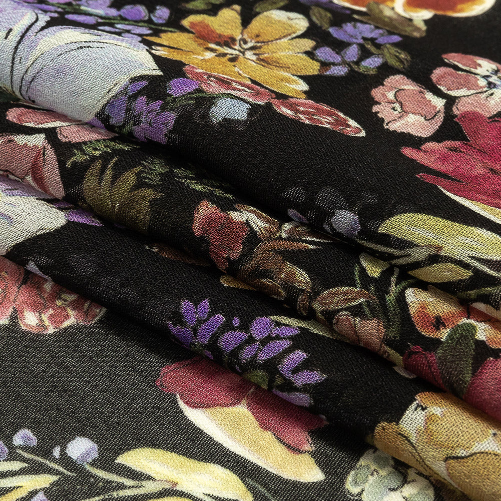 Mood Exclusive Black Onyx Morning Glories Viscose Georgette Folded