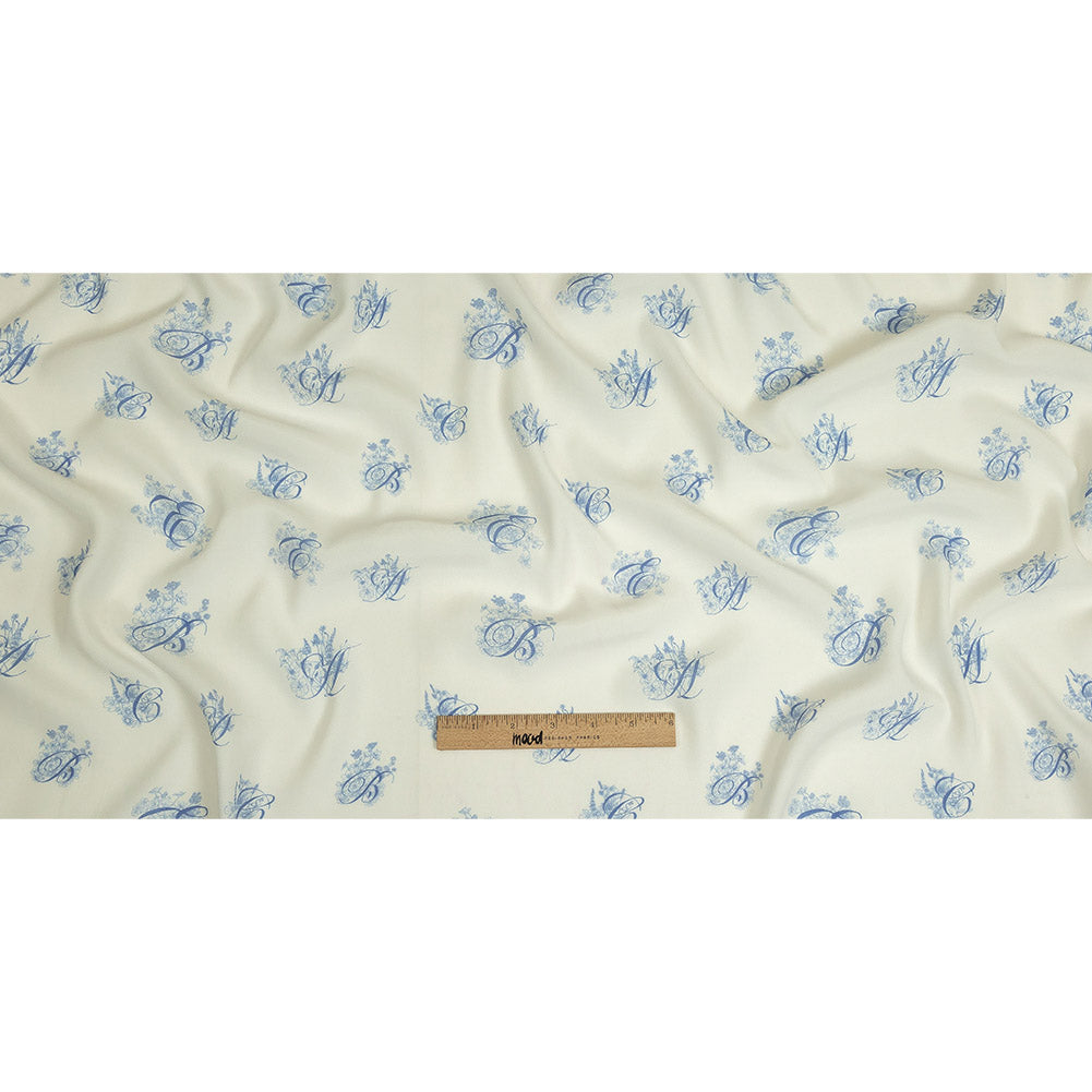 Sustainable Viscose Woven Print - White and Blue Floral Calligraphic Script - Mood Exclusive ABC Bouquet Full Sustainable Viscose Woven Print - White and Blue Floral Calligraphic Script - Mood Exclusive ABC Bouquet Full