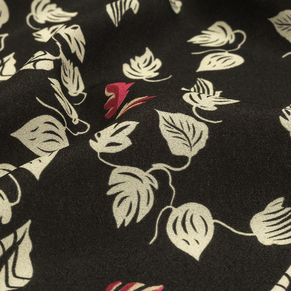 Viscose Crepe Print - Black, White and Pink Leaves - Mood Exclusive Lingering Leaves Detail Viscose Crepe Print - Black, White and Pink Leaves - Mood Exclusive Lingering Leaves Detail