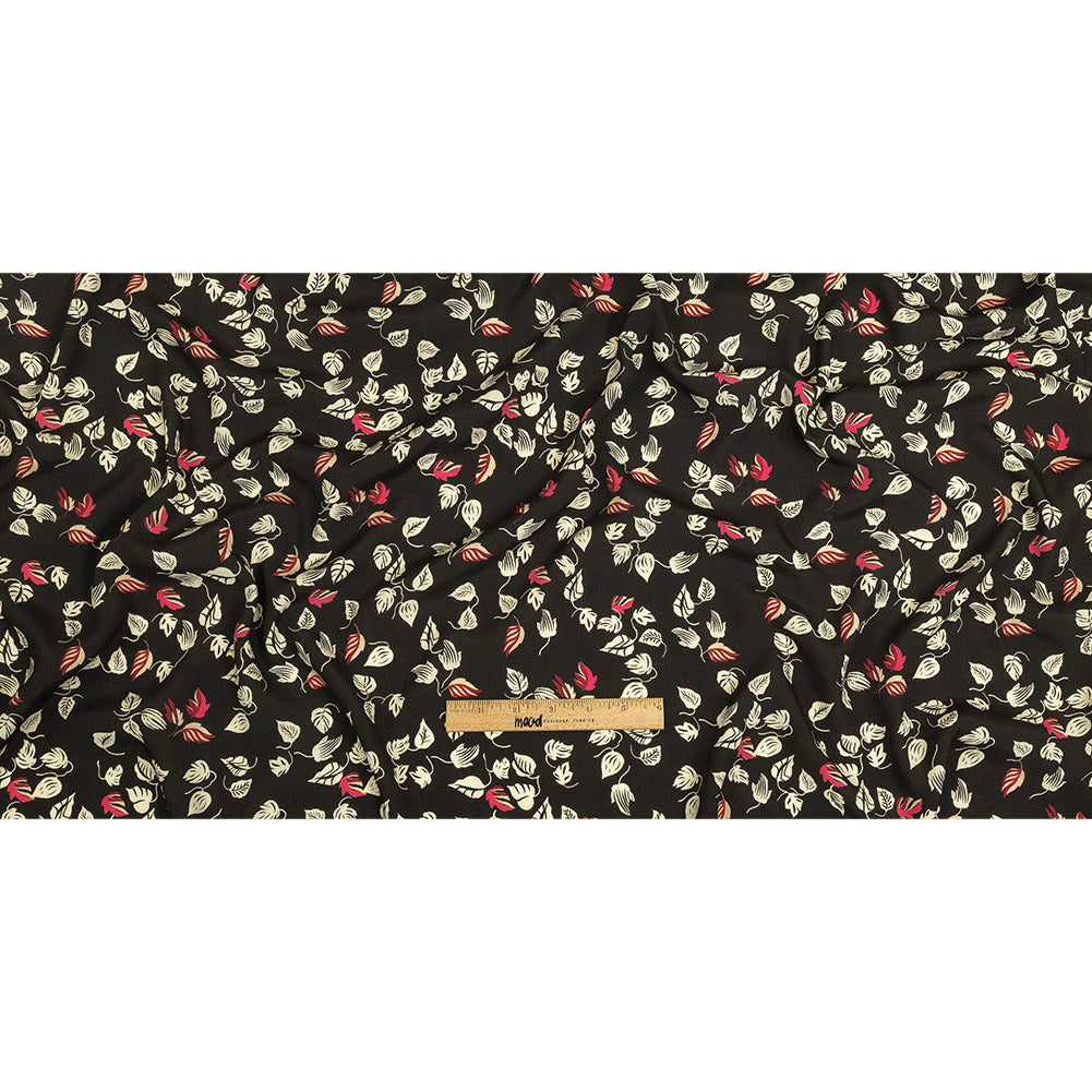 Viscose Crepe Print - Black, White and Pink Leaves - Mood Exclusive Lingering Leaves Full Viscose Crepe Print - Black, White and Pink Leaves - Mood Exclusive Lingering Leaves Full