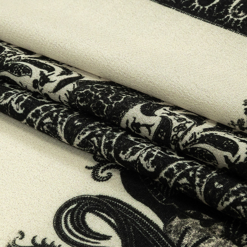 Viscose Crepe Print - Black and Cream Paisley Patches - Mood Exclusive Speak and Enter Folded Viscose Crepe Print - Black and Cream Paisley Patches - Mood Exclusive Speak and Enter Folded