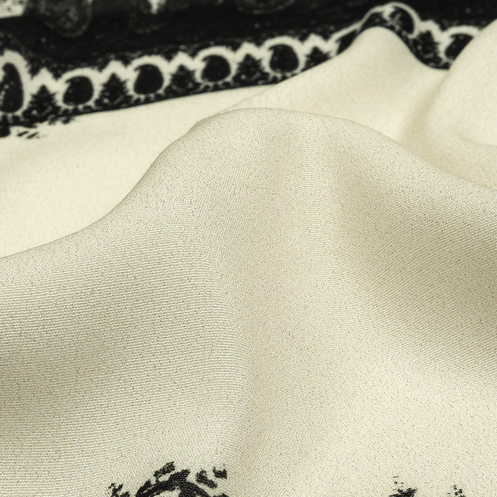 Viscose Crepe Print - Black and Cream Paisley Patches - Mood Exclusive Speak and Enter Detail Viscose Crepe Print - Black and Cream Paisley Patches - Mood Exclusive Speak and Enter Detail