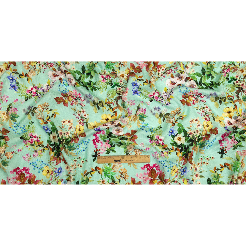 Slubbed Polyester Gauze - Aqua and Rainbow Floral - Mood Exclusive Mallorcan Morning Print Full Slubbed Polyester Gauze - Aqua and Rainbow Floral - Mood Exclusive Mallorcan Morning Print Full