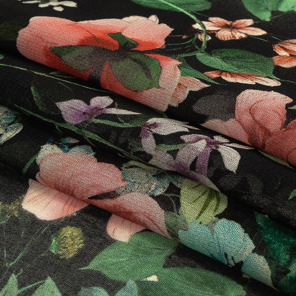 Mood Exclusive Black O'Keefe's Orchids Viscose Georgette Folded Mood Exclusive Black O'Keefe's Orchids Viscose Georgette Folded